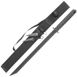 Haller Ninja Rckenschwert mit zwei Dolchen schwarz inkl. Nylon-Grtelscheide und Rckentragegurt